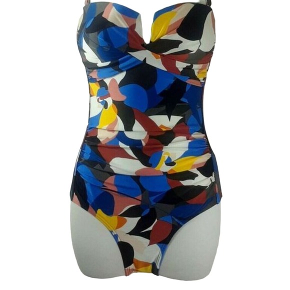 Calvin Klein Stained Glass Bandeau Multicolor Abstract One-piece Swimsuit Size 4 - Picture 3 of 4